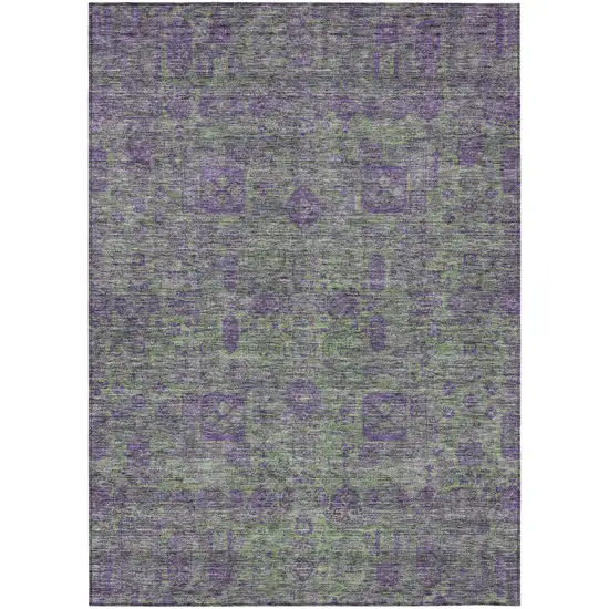 Fern Green And Purple Oriental Washable Indoor Outdoor Area Rug Photo 1