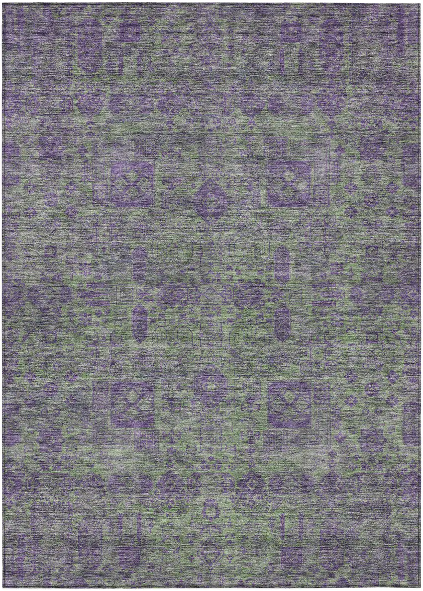 Fern Green And Purple Oriental Washable Indoor Outdoor Area Rug Photo 1