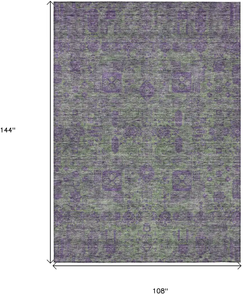 Fern Green And Purple Oriental Washable Indoor Outdoor Area Rug Photo 3
