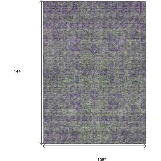 Fern Green And Purple Oriental Washable Indoor Outdoor Area Rug Photo 3
