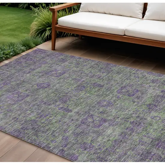 Fern Green And Purple Oriental Washable Indoor Outdoor Area Rug Photo 1