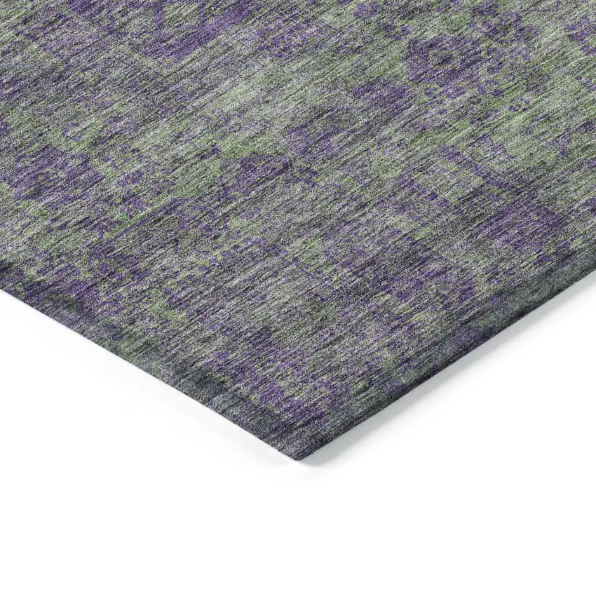 Fern Green And Purple Oriental Washable Indoor Outdoor Area Rug Photo 3