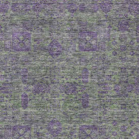 Fern Green And Purple Oriental Washable Indoor Outdoor Area Rug Photo 4