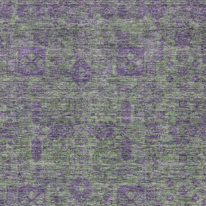 Fern Green And Purple Oriental Washable Indoor Outdoor Area Rug Photo 4