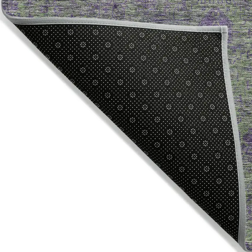 Fern Green And Purple Oriental Washable Indoor Outdoor Area Rug Photo 2