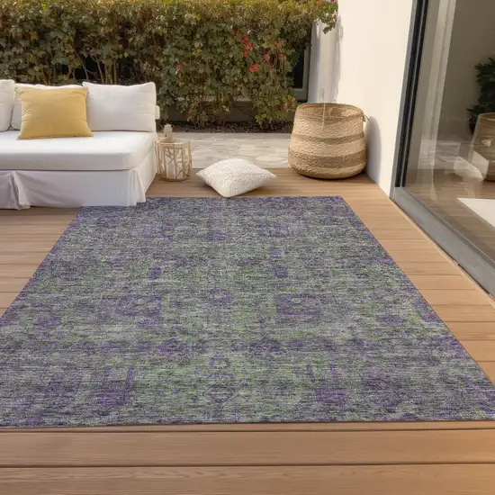 Fern Green And Purple Oriental Washable Indoor Outdoor Area Rug Photo 6