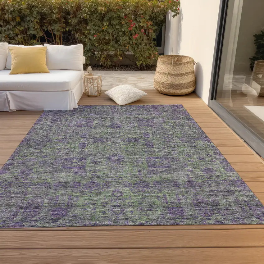 Fern Green And Purple Oriental Washable Indoor Outdoor Area Rug Photo 6