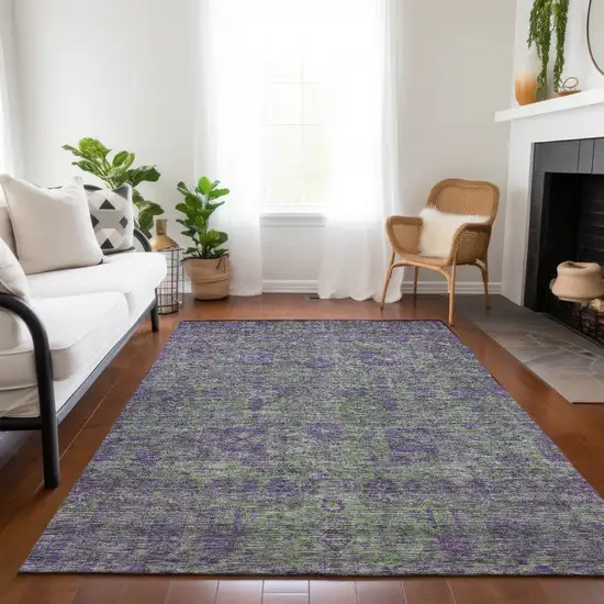 Fern Green And Purple Oriental Washable Indoor Outdoor Area Rug Photo 8
