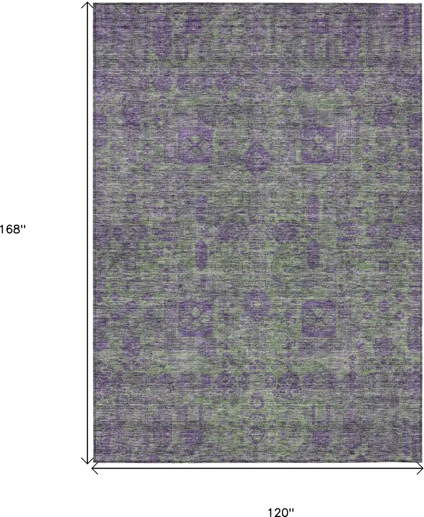 Fern Green And Purple Oriental Washable Indoor Outdoor Area Rug Photo 3
