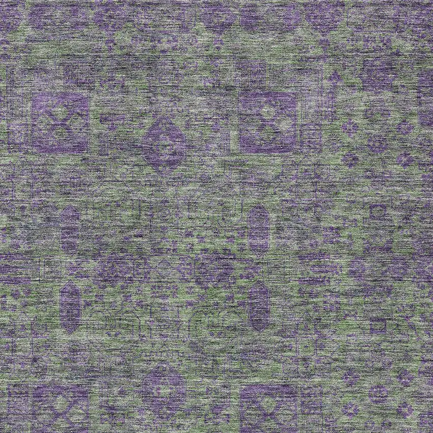 Fern Green And Purple Oriental Washable Indoor Outdoor Area Rug Photo 4