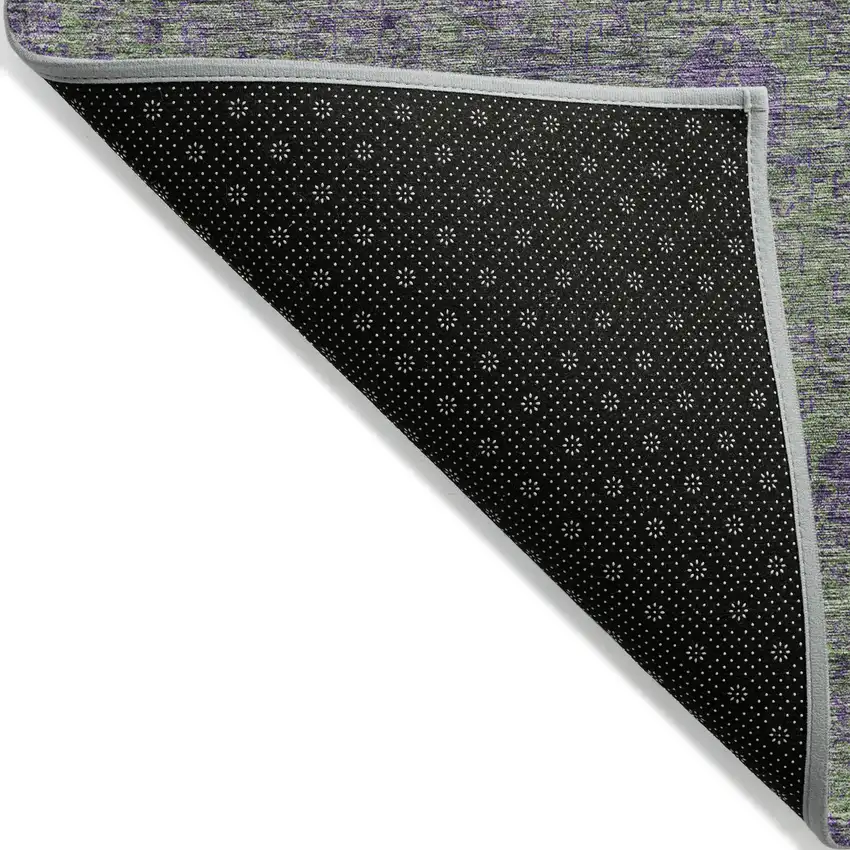 Fern Green And Purple Oriental Washable Indoor Outdoor Area Rug Photo 2
