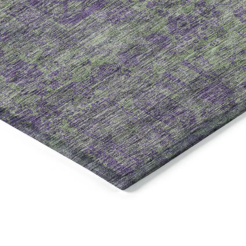 Fern Green And Purple Oriental Washable Indoor Outdoor Area Rug Photo 3
