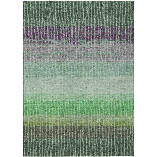 Fern Green And Purple Striped Washable Indoor Outdoor Area Rug Photo 2