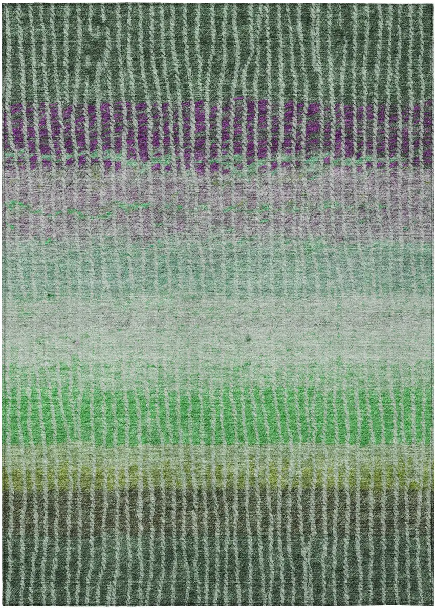 Fern Green And Purple Striped Washable Indoor Outdoor Area Rug Photo 2