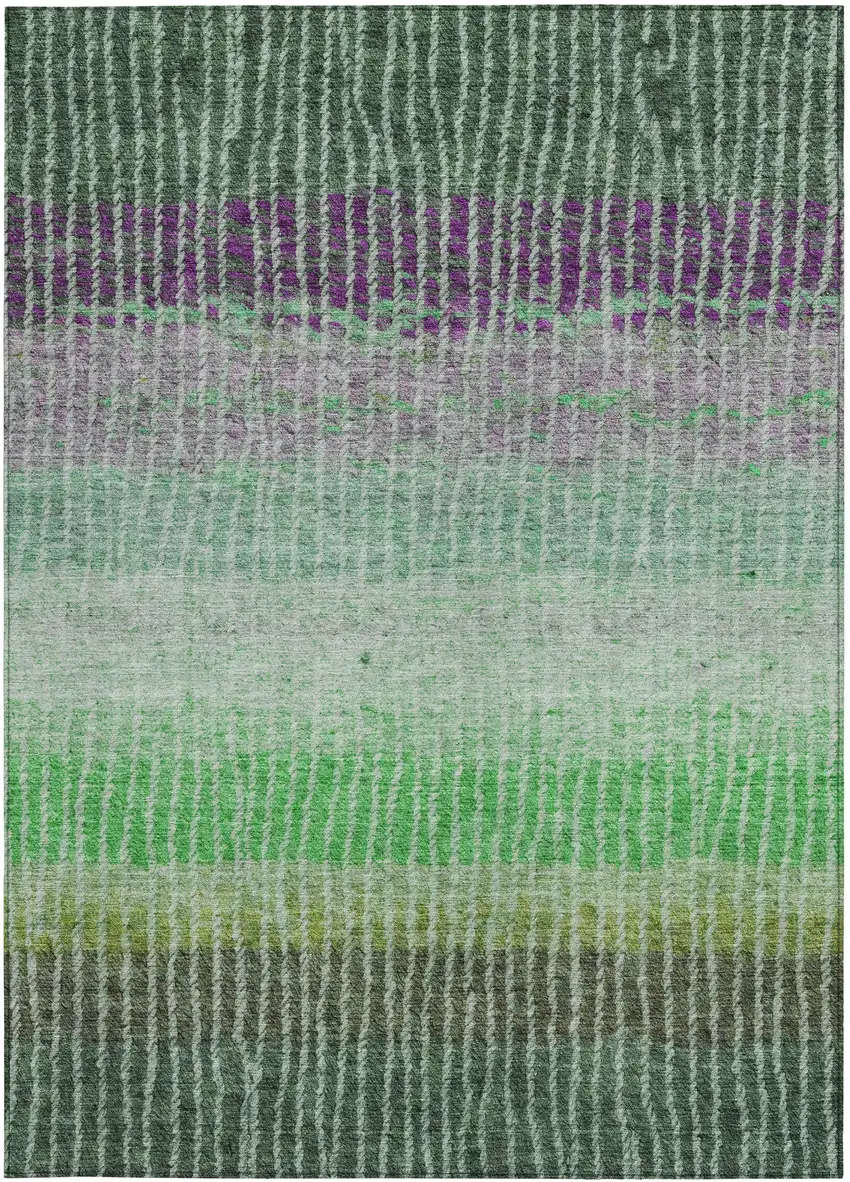 Fern Green And Purple Striped Washable Indoor Outdoor Area Rug Photo 4