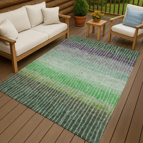 Fern Green And Purple Striped Washable Indoor Outdoor Area Rug Photo 9