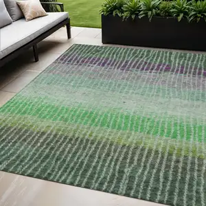 Photo of Fern Green And Purple Striped Washable Indoor Outdoor Area Rug