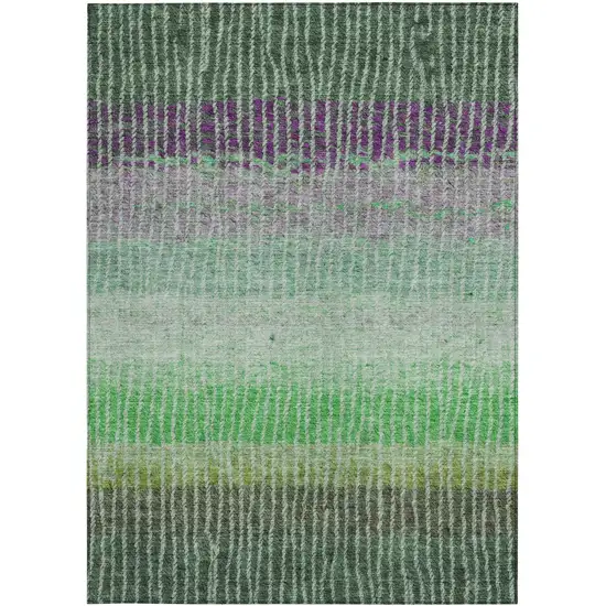Fern Green And Purple Striped Washable Indoor Outdoor Area Rug Photo 4