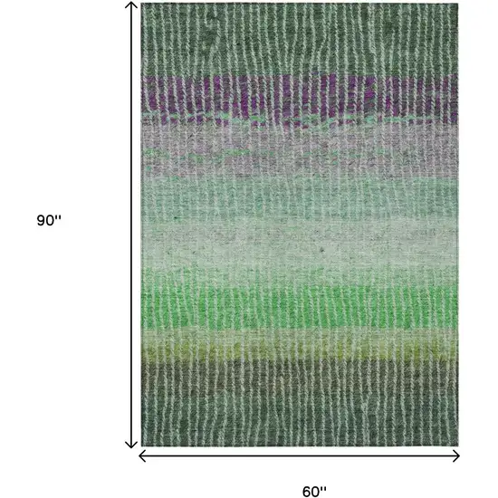 Fern Green And Purple Striped Washable Indoor Outdoor Area Rug Photo 3