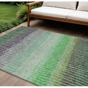 Photo of Fern Green And Purple Striped Washable Indoor Outdoor Area Rug