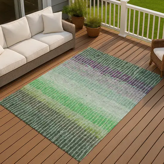 Fern Green And Purple Striped Washable Indoor Outdoor Area Rug Photo 7