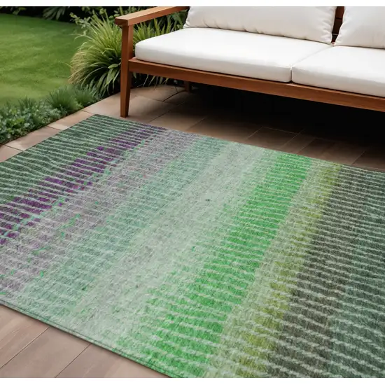 Fern Green And Purple Striped Washable Indoor Outdoor Area Rug Photo 1