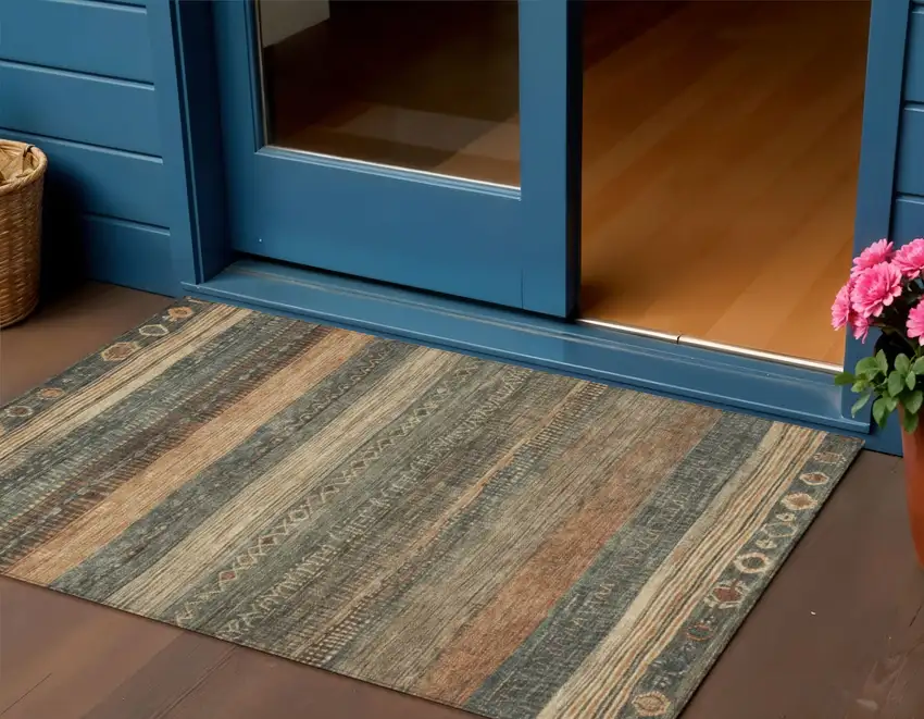 Fern Green And Rust Aztec Washable Indoor Outdoor Area Rug Photo 2