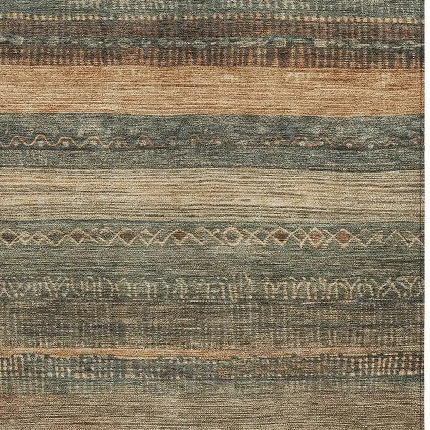 Fern Green And Rust Aztec Washable Indoor Outdoor Area Rug Photo 3