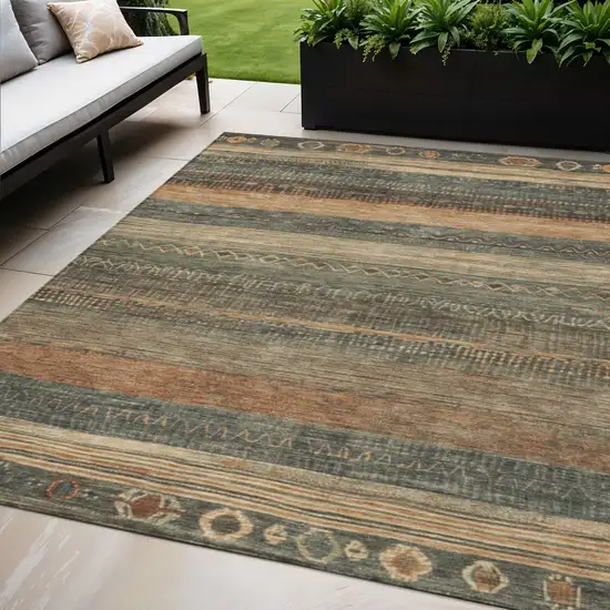 Fern Green And Rust Aztec Washable Indoor Outdoor Area Rug Photo 2