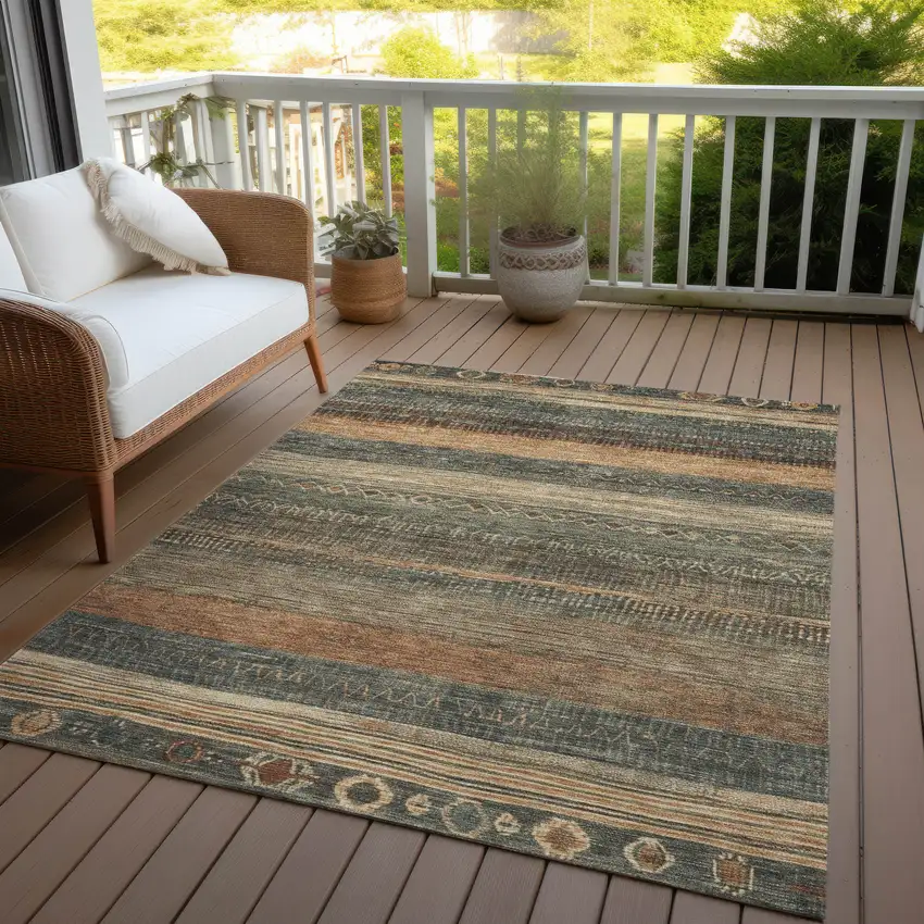 Fern Green And Rust Aztec Washable Indoor Outdoor Area Rug Photo 5