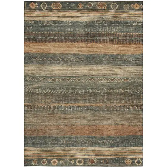 Fern Green And Rust Aztec Washable Indoor Outdoor Area Rug Photo 1