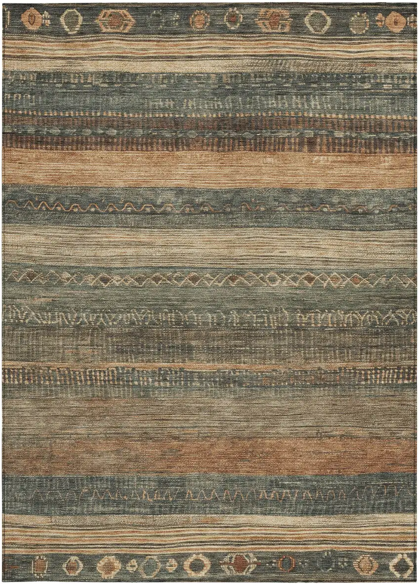 Fern Green And Rust Aztec Washable Indoor Outdoor Area Rug Photo 1