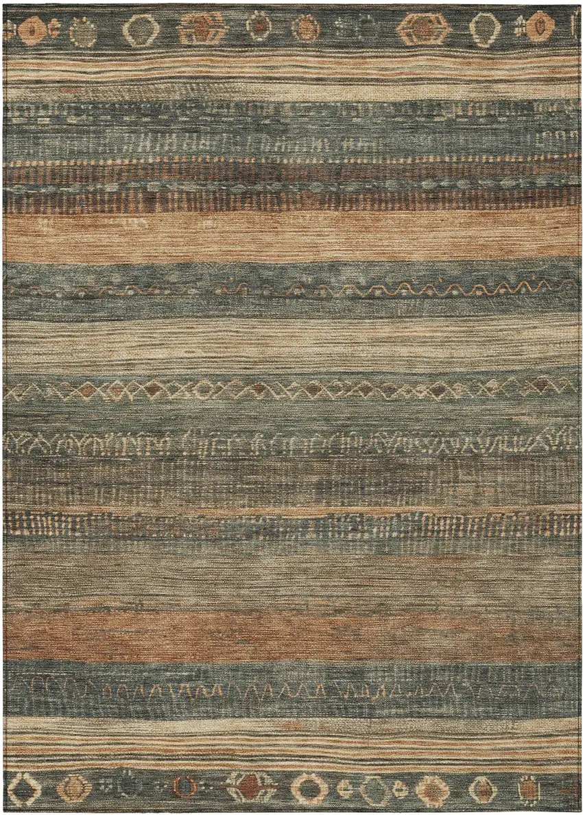 Fern Green And Rust Aztec Washable Indoor Outdoor Area Rug Photo 9