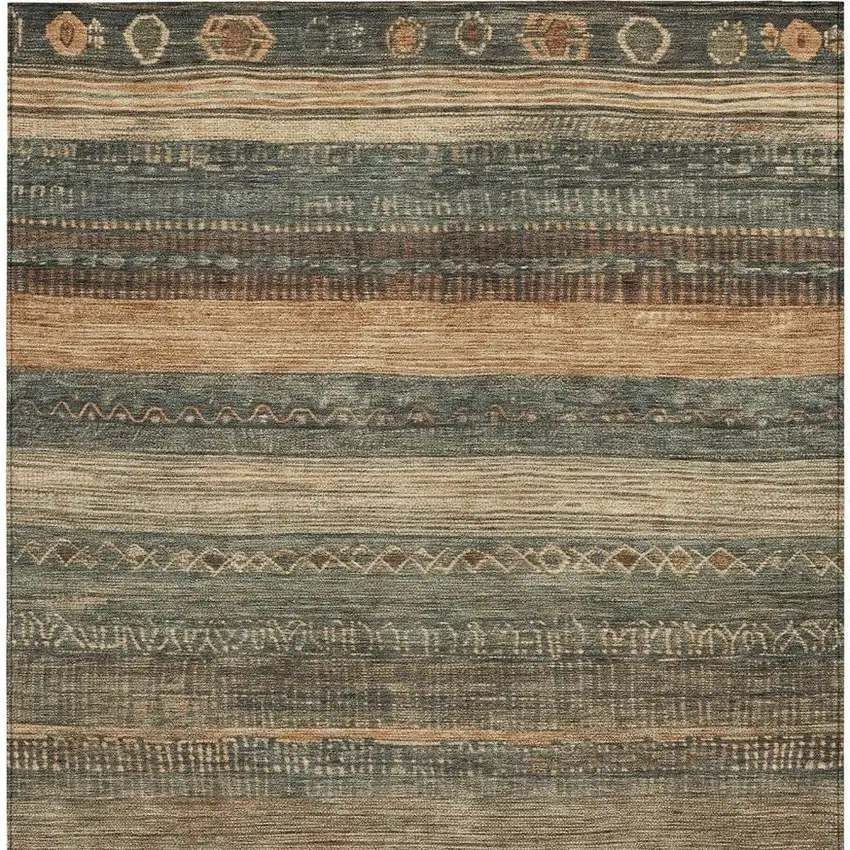 Fern Green And Rust Aztec Washable Indoor Outdoor Area Rug Photo 3
