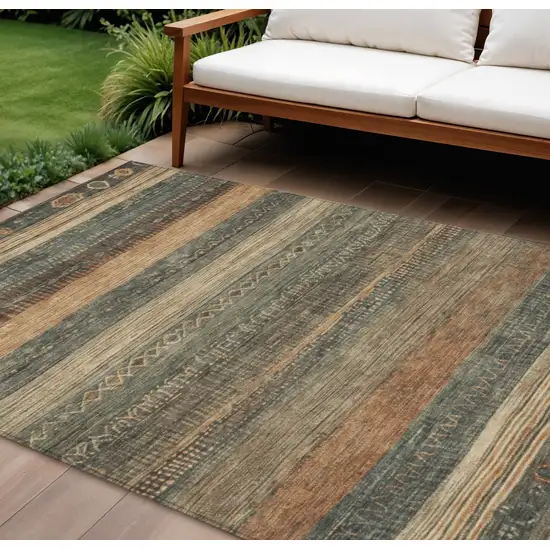 Fern Green And Rust Aztec Washable Indoor Outdoor Area Rug Photo 2