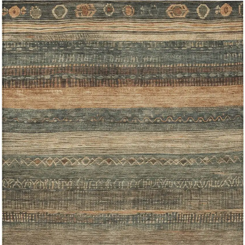Fern Green And Rust Aztec Washable Indoor Outdoor Area Rug Photo 7