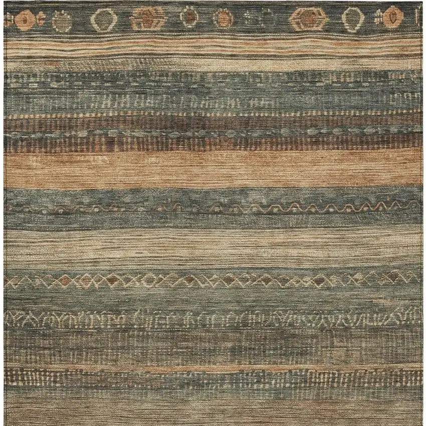 Fern Green And Rust Aztec Washable Indoor Outdoor Area Rug Photo 3