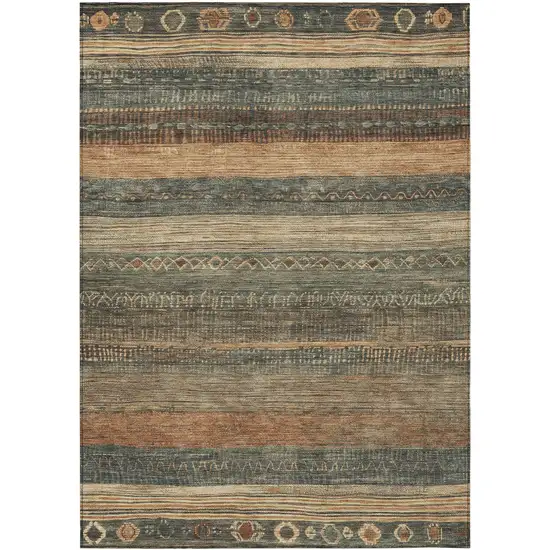 Fern Green And Rust Aztec Washable Indoor Outdoor Area Rug Photo 1