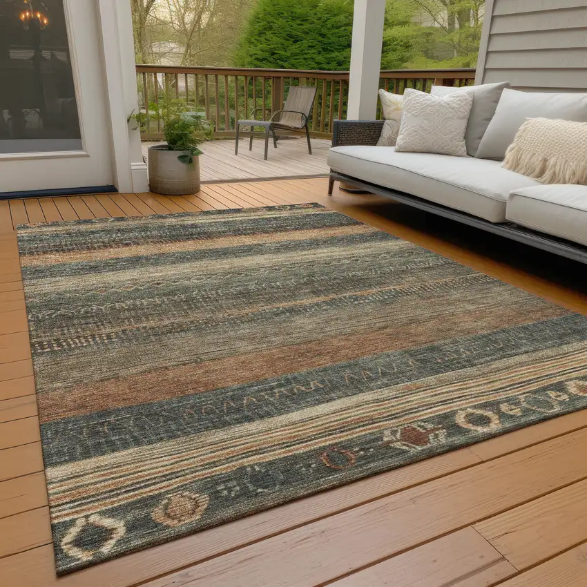 Fern Green And Rust Aztec Washable Indoor Outdoor Area Rug Photo 9