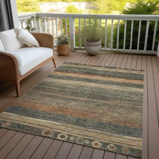 Fern Green And Rust Aztec Washable Indoor Outdoor Area Rug Photo 6