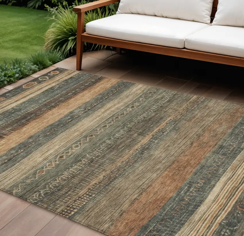 Fern Green And Rust Aztec Washable Indoor Outdoor Area Rug Photo 2