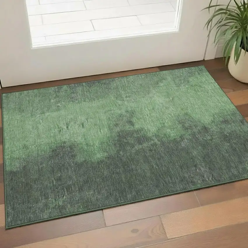 Fern Green And Sage Abstract Washable Area Rug With UV Protection Photo 2