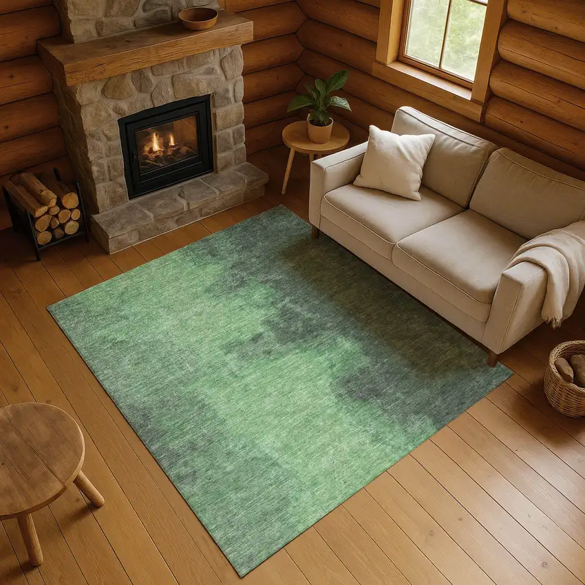 Fern Green And Sage Abstract Washable Area Rug With UV Protection Photo 4