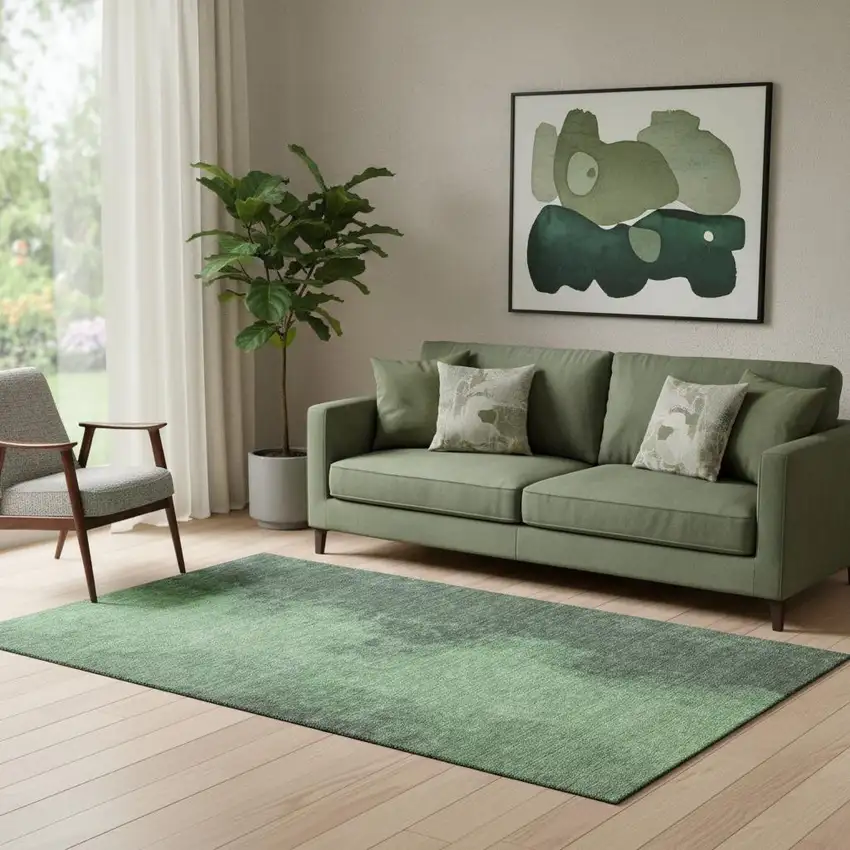 Fern Green And Sage Abstract Washable Area Rug With UV Protection Photo 2