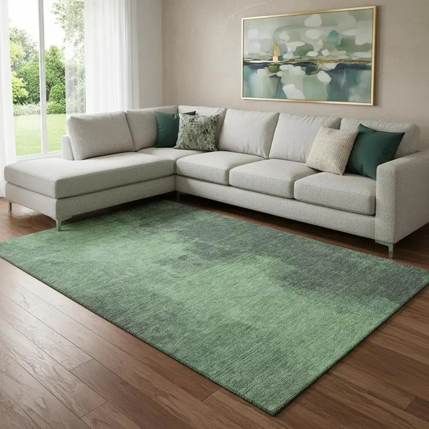 Fern Green And Sage Abstract Washable Area Rug With UV Protection Photo 2
