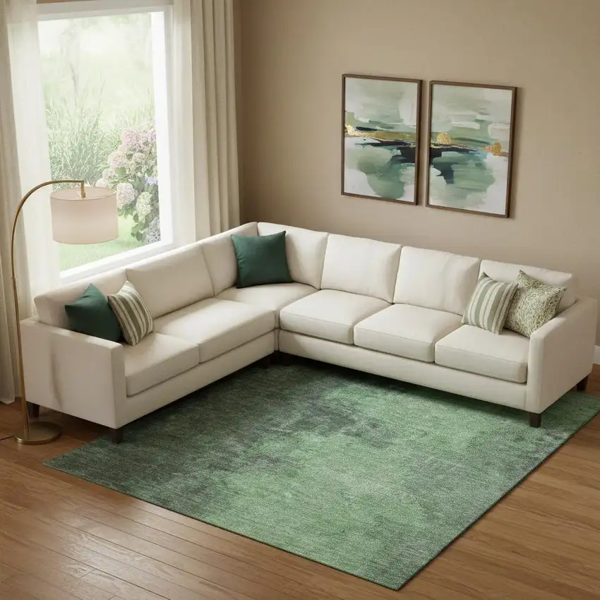 Fern Green And Sage Abstract Washable Area Rug With UV Protection Photo 2