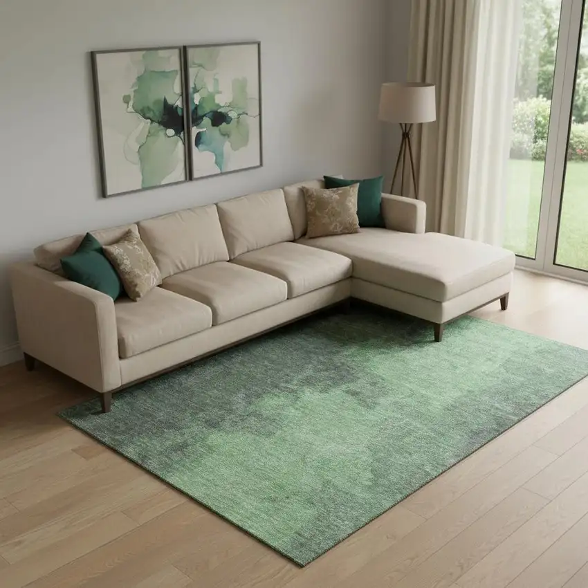 Fern Green And Sage Abstract Washable Area Rug With UV Protection Photo 2