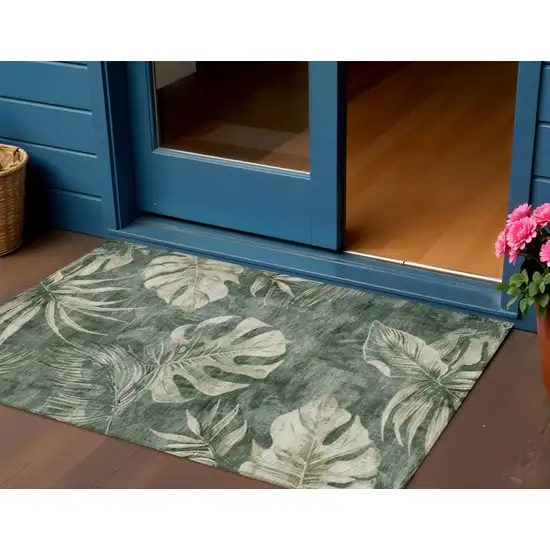 Fern Green And Sage Floral Washable Indoor Outdoor Area Rug Photo 2