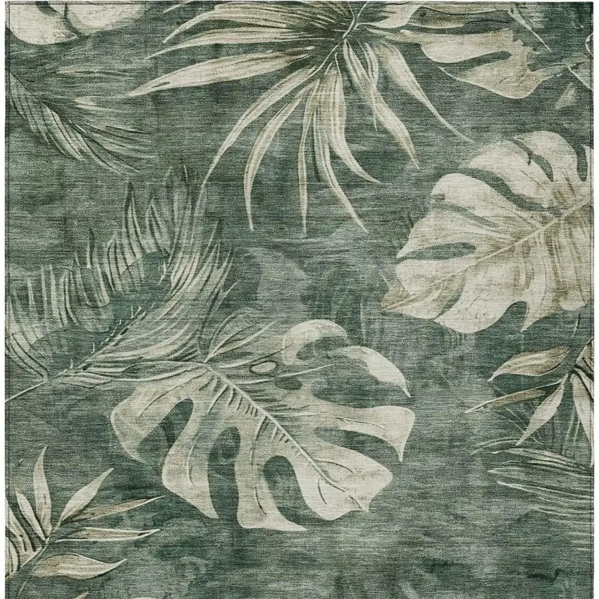 Fern Green And Sage Floral Washable Indoor Outdoor Area Rug Photo 3