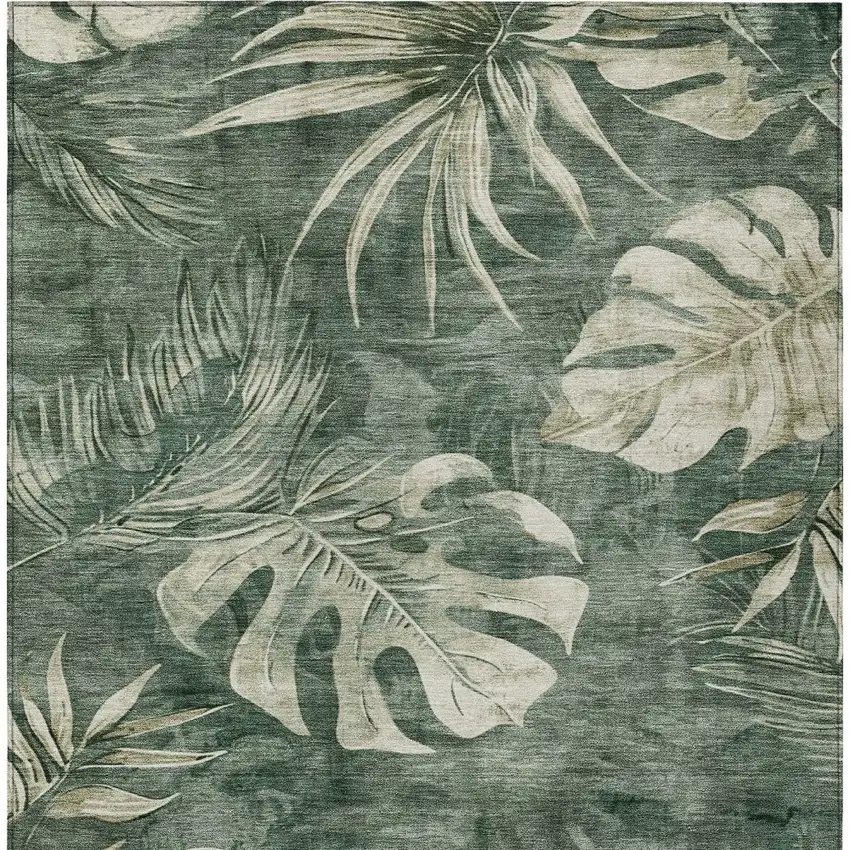 Fern Green And Sage Floral Washable Indoor Outdoor Area Rug Photo 9